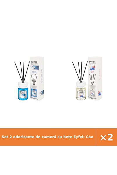 Eyfel Set 2 odorizante de cameră cu bețe Eyfel: Cool Water + Orhidee, 120 ml