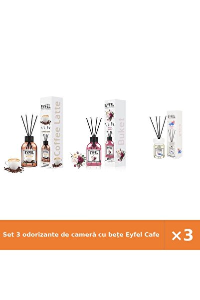 Eyfel Set 3 odorizante de cameră cu bețe Cafea, Bouquet, Orhidee, 3x120 ml