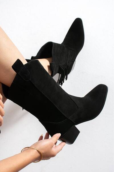 Generic Brand La, Capri Boots, Western Style, with Side Tassels, Low Heel, Ge...