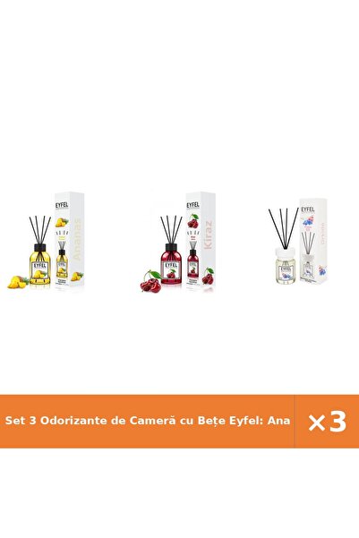 Eyfel Set 3 Odorizante de Cameră cu Bețe Eyfel: Ananas, Cireșe, Orhidee, 3x12...