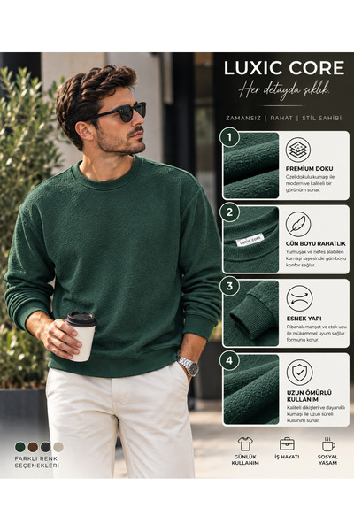 Erkek Bisiklet Yaka Uzun Kollu Triko Kazak Günlük Şık Rahat Basic Sweatshirt