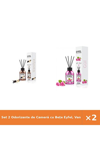 Eyfel Set 2 Odorizante de Cameră cu Bețe Eyfel, Vanilie + Trandafir, 120 ml