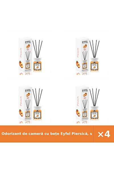 Eyfel Odorizant de cameră cu bețe Piersică, set 4 buc x 120 ml, aromă de pier...