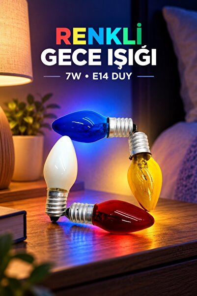 Gece Lambası Ampulü - Renkli - 7W - E14 Duy