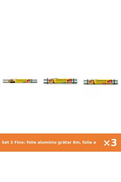 Fino Set 3 Fino: folie aluminiu grătar 8m, folie alimentară aluminiu 30m, fol...