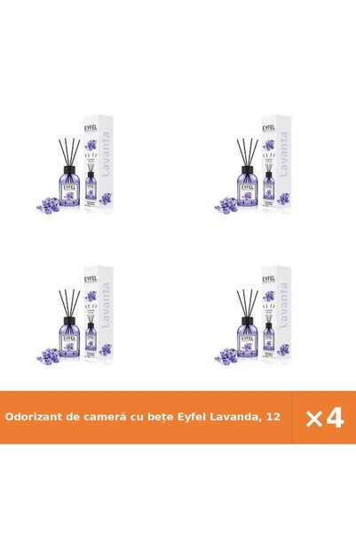 Eyfel Odorizant de cameră cu bețe Lavanda, 120 ml, set 4 bucăți