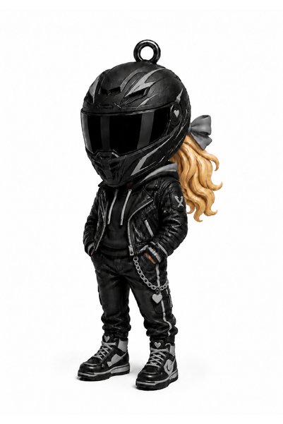 Generic Brand Motorcycle Helmeted Woman with Yellow Hair Figure Keychain – 3D...