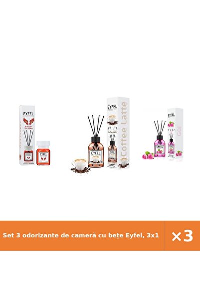Eyfel Set 3 odorizante de cameră cu bețe Eyfel, 3x120 ml: Red Dragon, Cafea, ...