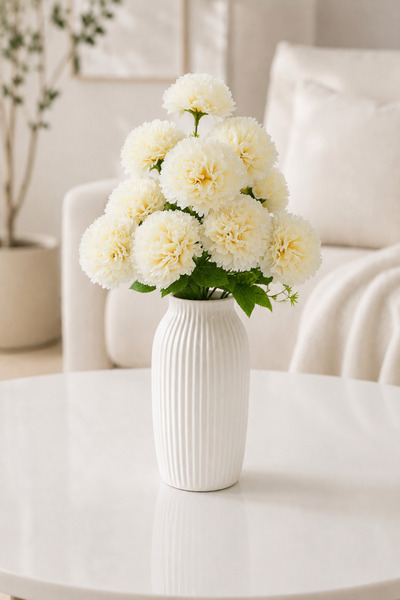MD Aspiz Flowers Yapay Çiçek 10lu Lüx krem karanfil Demeti 45 cm ( Saksısız )...