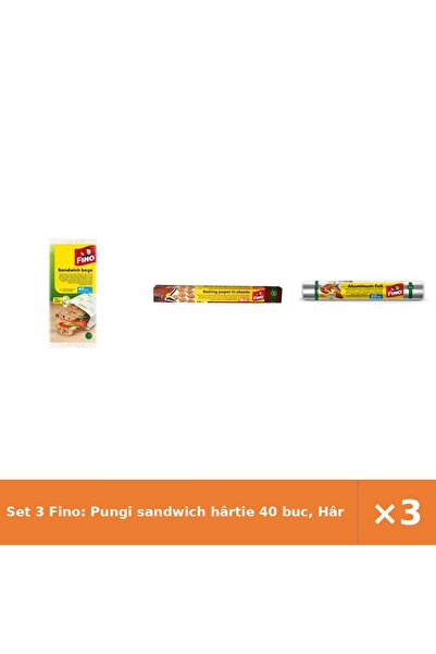 Fino Set 3 Fino: Pungi sandwich hârtie 40 buc, Hârtie copt 16 foi, Folie alim...
