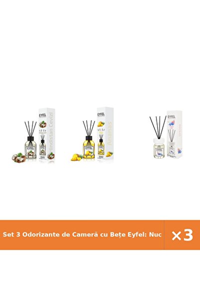 Eyfel Set 3 Odorizante de Cameră cu Bețe Eyfel: Nucă de Cocos, Ananas, Orhide...