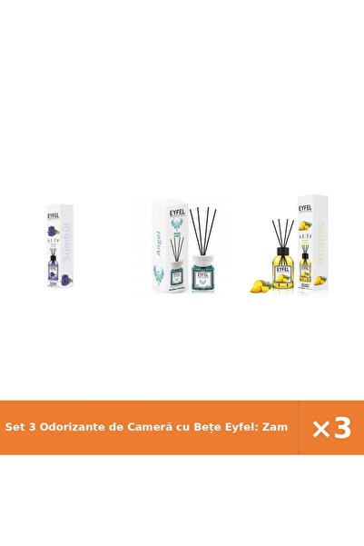 Eyfel Set 3 Odorizante de Cameră cu Bețe Eyfel: Zambile, Angel, Ananas 3x120ml