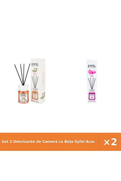 Eyfel Set 2 Odorizante de Cameră cu Bețe Acacia + Bubble Gum, 2 x 120 ml