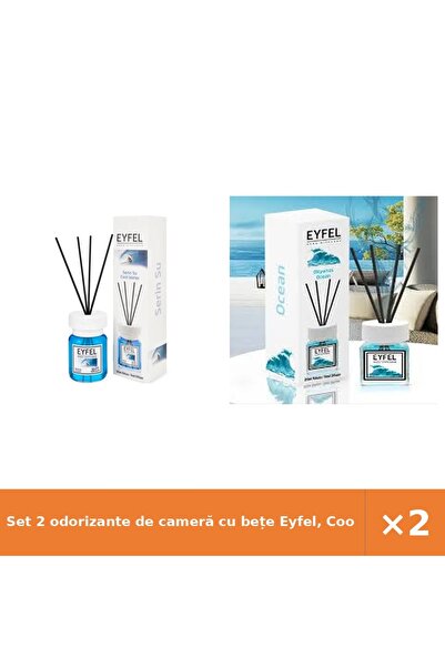 Eyfel Set 2 odorizante de cameră cu bețe Eyfel, Cool Water + Ocean, 2x120 ml