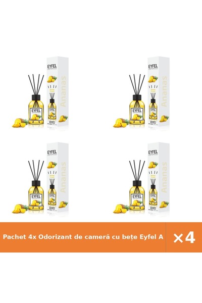 Eyfel Pachet 4x Odorizant de cameră cu bețe Ananas, 120 ml