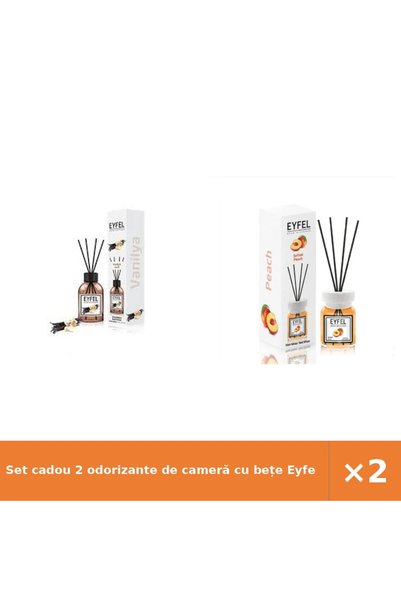 Eyfel Set cadou 2 odorizante de cameră cu bețe Eyfel, Vanilie + Piersică, 2 x...