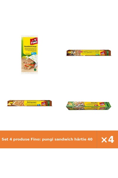 Fino Set 4 produse Fino: pungi sandwich hârtie 40 buc, hârtie copt 30 foi și ...