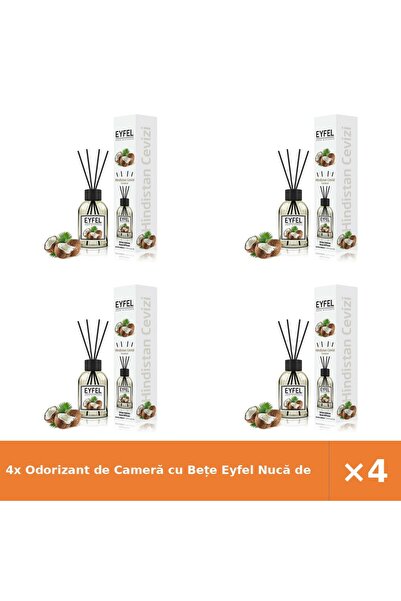 Eyfel 4x Odorizant de Cameră cu Bețe Nucă de Cocos - Parfum Îndelungat