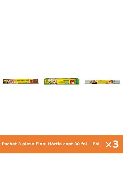 Fino Pachet 3 piese Fino: Hârtie copt 30 foi + Folie plastic Film 30 m + Foli...