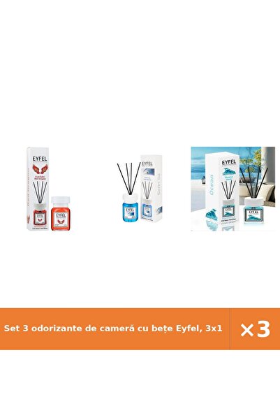 Eyfel Set 3 odorizante de cameră cu bețe Eyfel, 3x120 ml: Red Dragon, Cool Wa...