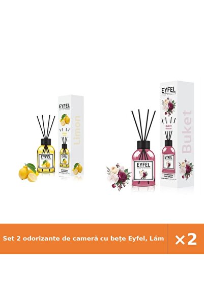 Eyfel Set 2 odorizante de cameră cu bețe Eyfel, Lămâie și Bouquet, 120 ml