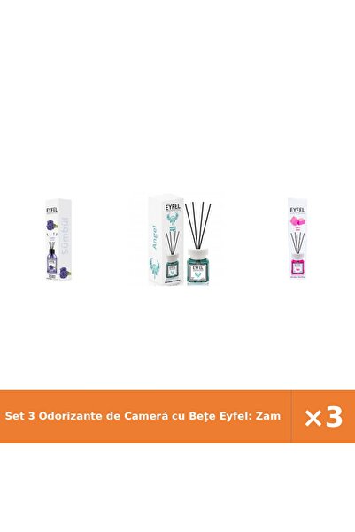 Eyfel Set 3 Odorizante de Cameră cu Bețe Eyfel: Zambile, Angel, Bubble Gum 3x...