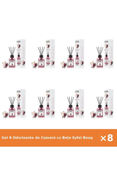 Eyfel Set 8 Odorizante de Cameră cu Bețe Bouquet 120 ml - Parfum Îndelungat