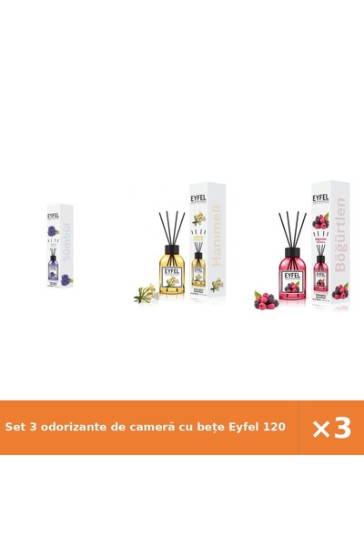 Eyfel Set 3 odorizante de cameră cu bețe 120 ml: Zambile, Mâna Maicii Domnulu...