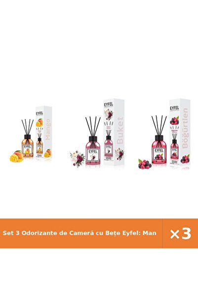 Eyfel Set 3 Odorizante de Cameră cu Bețe Eyfel: Mango, Bouquet, Fructe de păd...