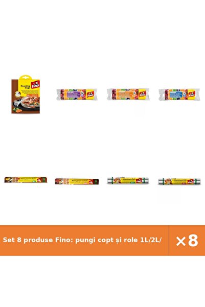 Fino Set 8 produse Fino: pungi copt și role 1L/2L/3L, hârtie copt, folie alum...
