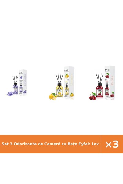 Eyfel Set 3 Odorizante de Cameră cu Bețe Eyfel: Lavandă, Lămâie, Cireșe, 3x12...