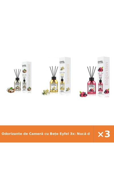 Eyfel Odorizante de Cameră cu Bețe 3x: Nucă de Cocos, Mâna Maicii Domnului, F...