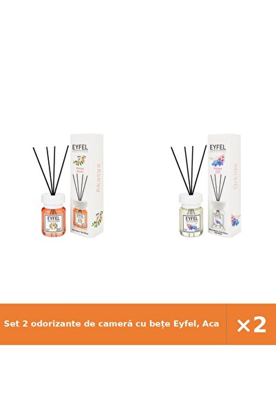 Eyfel Set 2 odorizante de cameră cu bețe Eyfel, Acacia + Orhidee, 2 x 120 ml