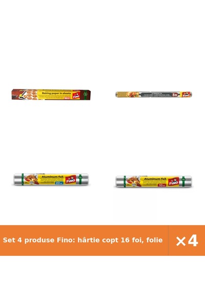 Fino Set 4 produse Fino: hârtie copt 16 foi, folie aluminiu 8 m x 45 cm, 20 m...
