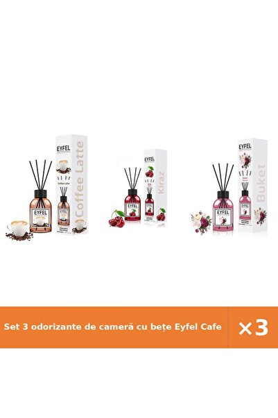 Eyfel Set 3 odorizante de cameră cu bețe Cafea, Cireșe, Bouquet, 3x120 ml