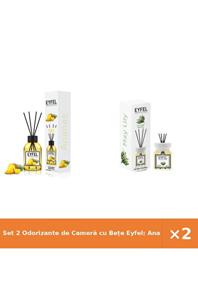 Eyfel Set 2 Odorizante de Cameră cu Bețe Eyfel: Ananas + Lăcrămioare, 120 ml