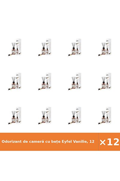 Eyfel Odorizant de cameră cu bețe Vanilie, 120 ml, set 12 bucăți