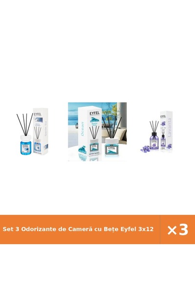Eyfel Set 3 Odorizante de Cameră cu Bețe 3x120ml Cool Water Ocean Lavandă