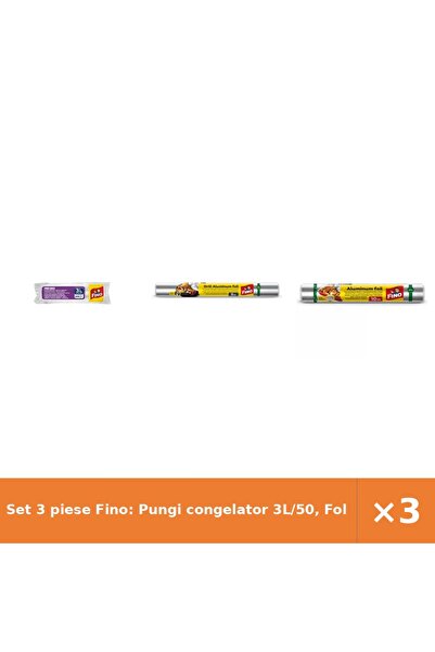 Fino Set 3 piese Fino: Pungi congelator 3L/50, Folie aluminiu grătar 8 m, Fol...