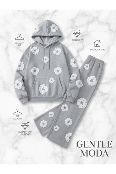 JANTIL MODA Unisex Oversize 3D Σετ Φόρμας με Κουκούλα και Λεπτομέρεια Ανάγλυφ...