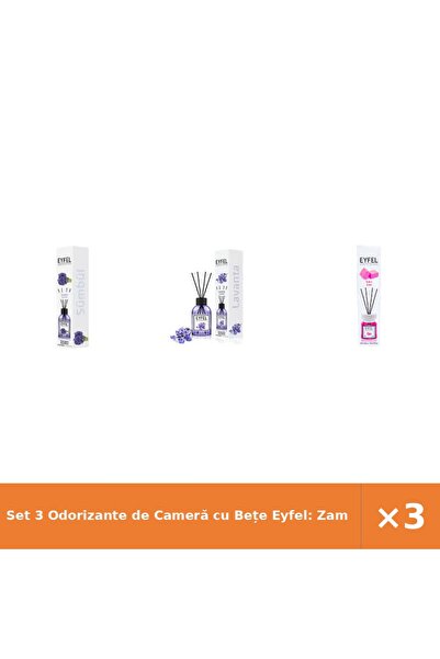 Eyfel Set 3 Odorizante de Cameră cu Bețe Eyfel: Zambile, Lavandă, Bubble Gum ...