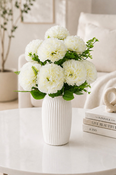 MD Aspiz Flowers Yapay Çiçek 10lu Lüx ekru karanfil Demeti 45 cm ( Saksısız )...