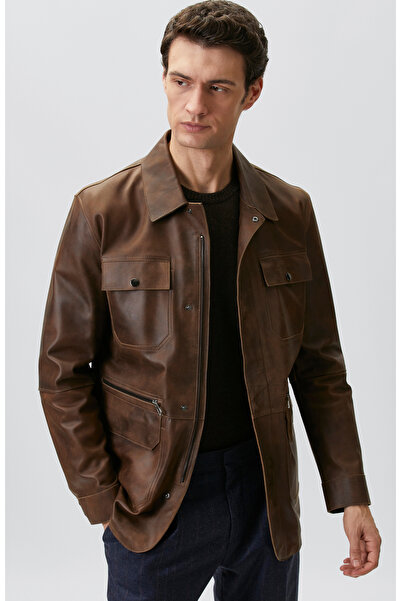 Network Camel Efektli Deri Coat Ceket