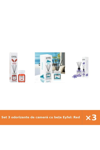 Eyfel Set 3 odorizante de cameră cu bețe Eyfel: Red Dragon, Ocean, Lavandă, 3...