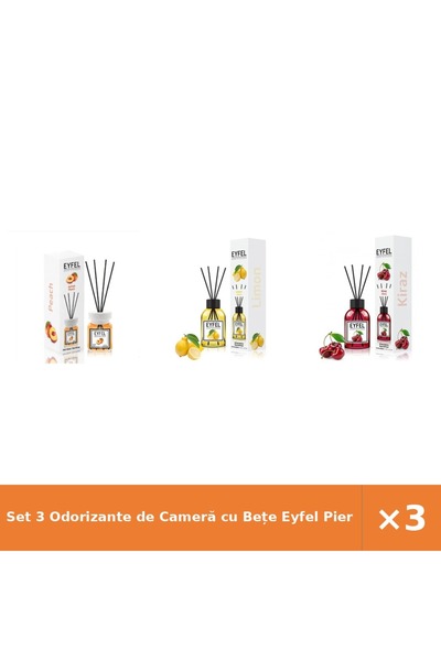 Eyfel Set 3 Odorizante de Cameră cu Bețe Piersică, Lămâie, Cireșe 120 ml
