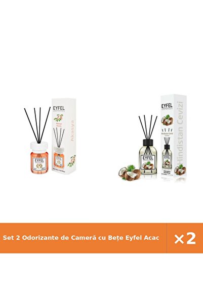 Eyfel Set 2 Odorizante de Cameră cu Bețe Acacia + Nucă de Cocos, 2 x 120 ml
