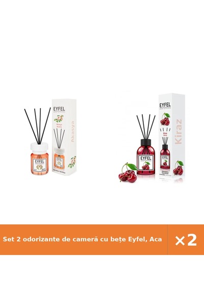 Eyfel Set 2 odorizante de cameră cu bețe Eyfel, Acacia + Cireșe, 2 x 120 ml