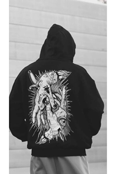 JANTIL MODA Unisex Oversize 3 Thread Yarn Kangaroo Pocket Printed Hooded Swea...