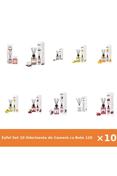 Eyfel Set 10 Odorizante de Cameră cu Bețe 120 ml - Red Dragon, Ananas, Mango