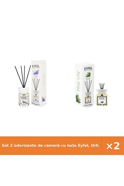 Eyfel Set 2 odorizante de cameră cu bețe Eyfel, Orhidee + Lăcrămioare, 2x120 ml